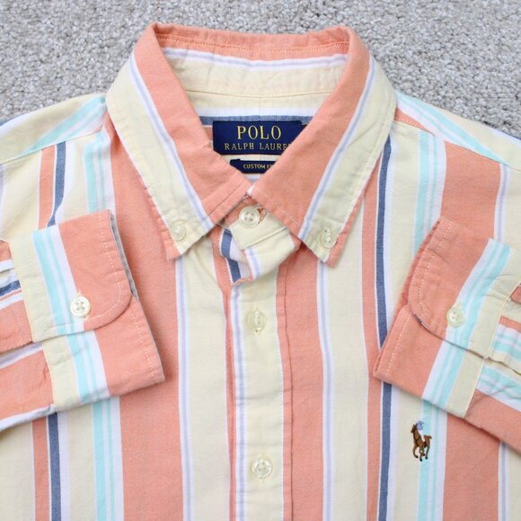 Polo Ralph Lauren Shirt Mens Medium Orange/Yellow/Blue Custom Fit Flesh Pony L/S - Picture 1 of 14